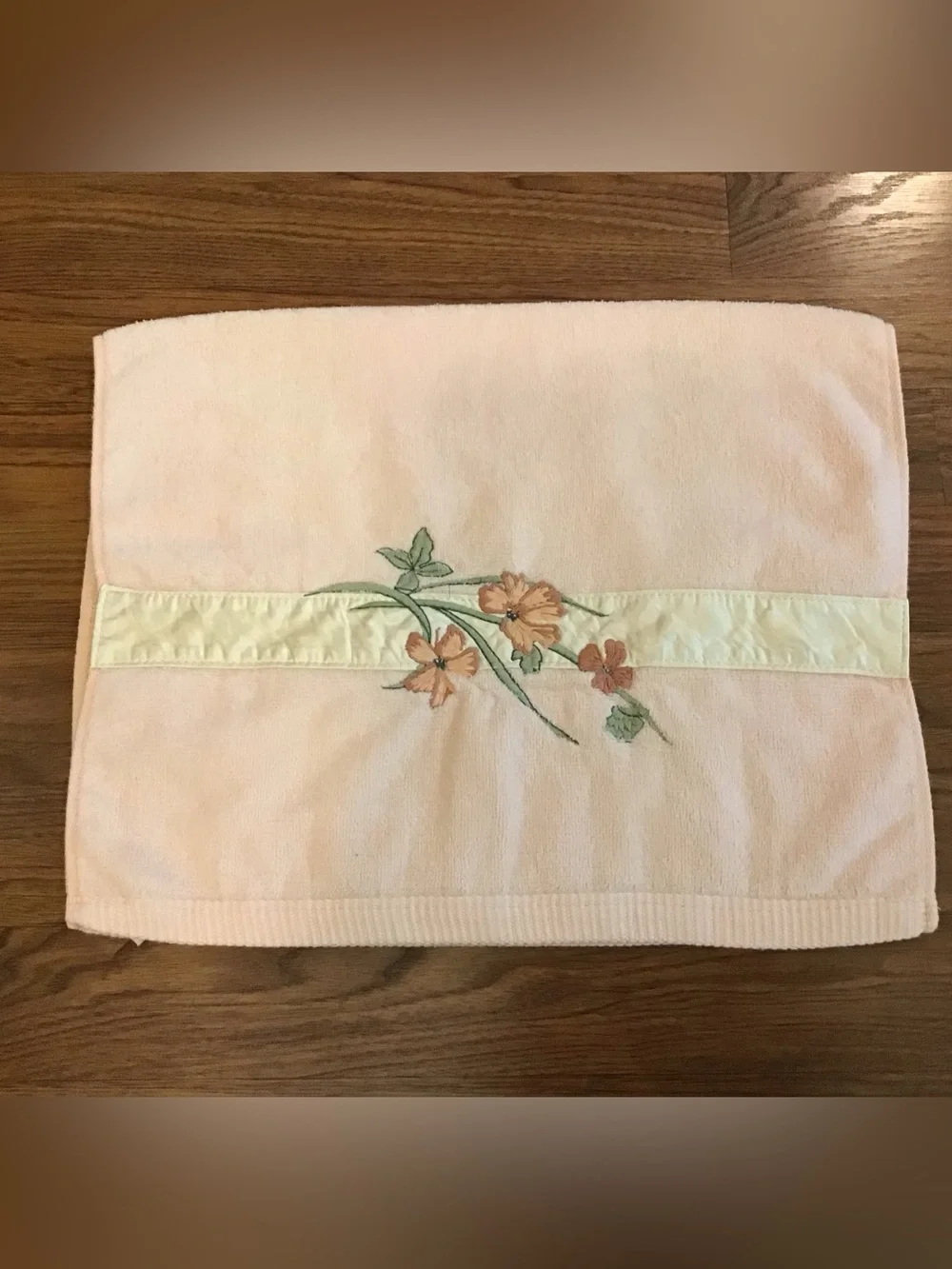 Vintage Saturday Night LTD satin and floral embroidered trim hand towel